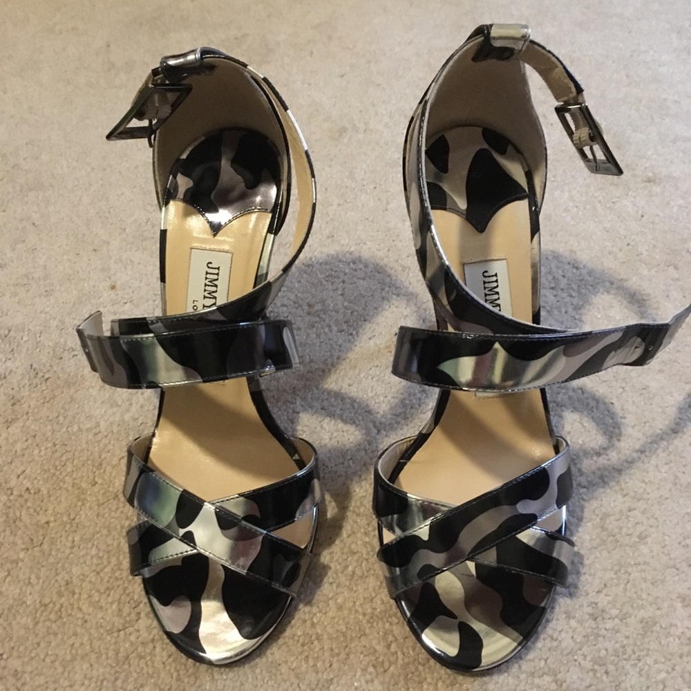 Jimmy Choo silver black Lottie camou heels